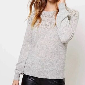 LOFT Soft Feminine Casual Pointelle Yoke Wool Blend Grey Sweater - size L